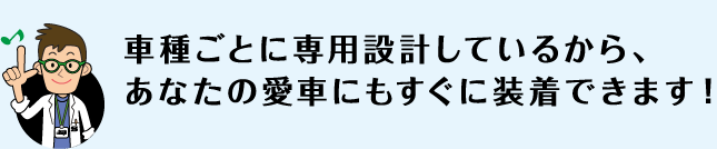 車種ごとに専用設計しているから、あなたの愛車にもすぐに装着できます！