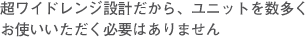 超ワイドレンジ設計だから、ユニットを数多くお使いいただく必要はありません