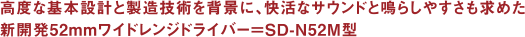 高度な基本設計と製造技術を背景に、快活なサウンドと鳴らしやすさも求めた新開発52mmワイドレンジドライバー＝SD-N52M型